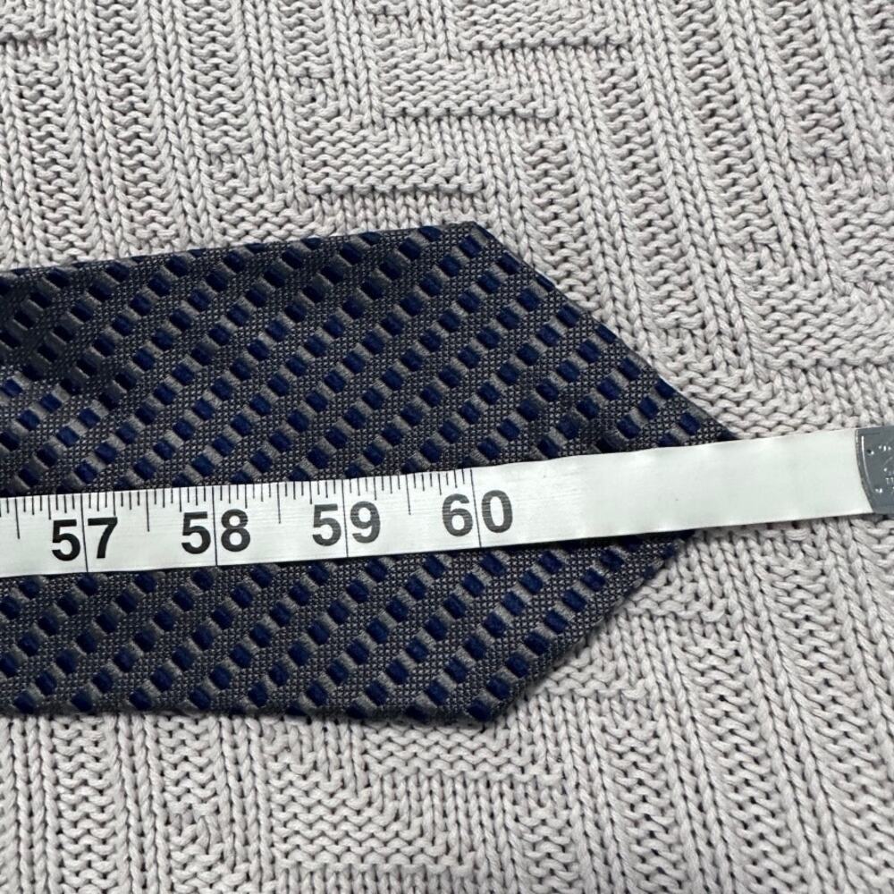 Faconnable navy and silver woven basketweave silk tie - Picture 4 of 5